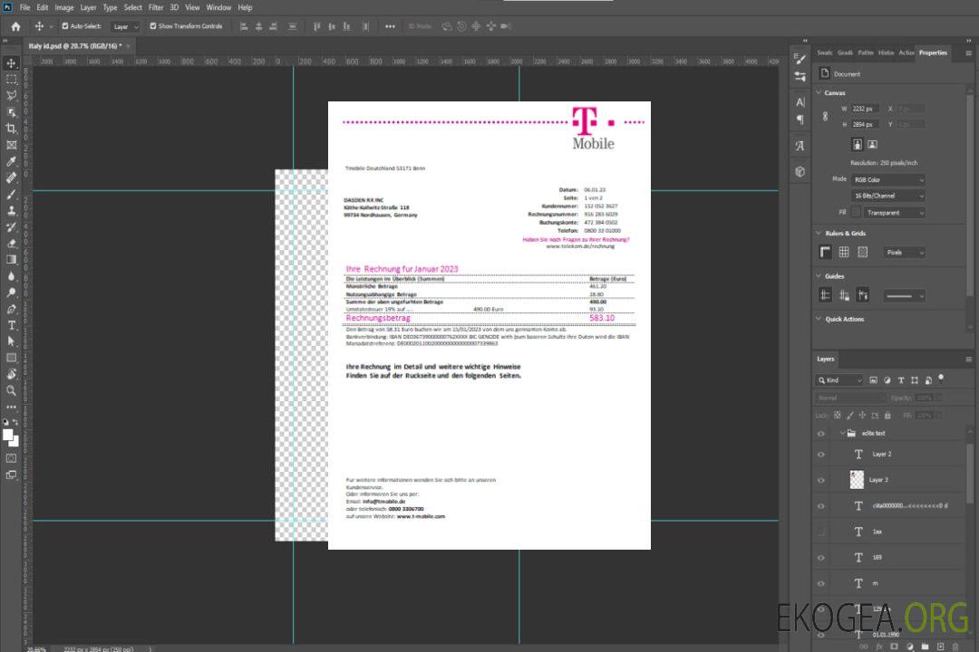 Facture commerciale de services publics de T-Mobile Deutschland Gmbh, SCR template Facture commerciale de services publics de T-Mobile Deutschland Gmbh, SCR template
